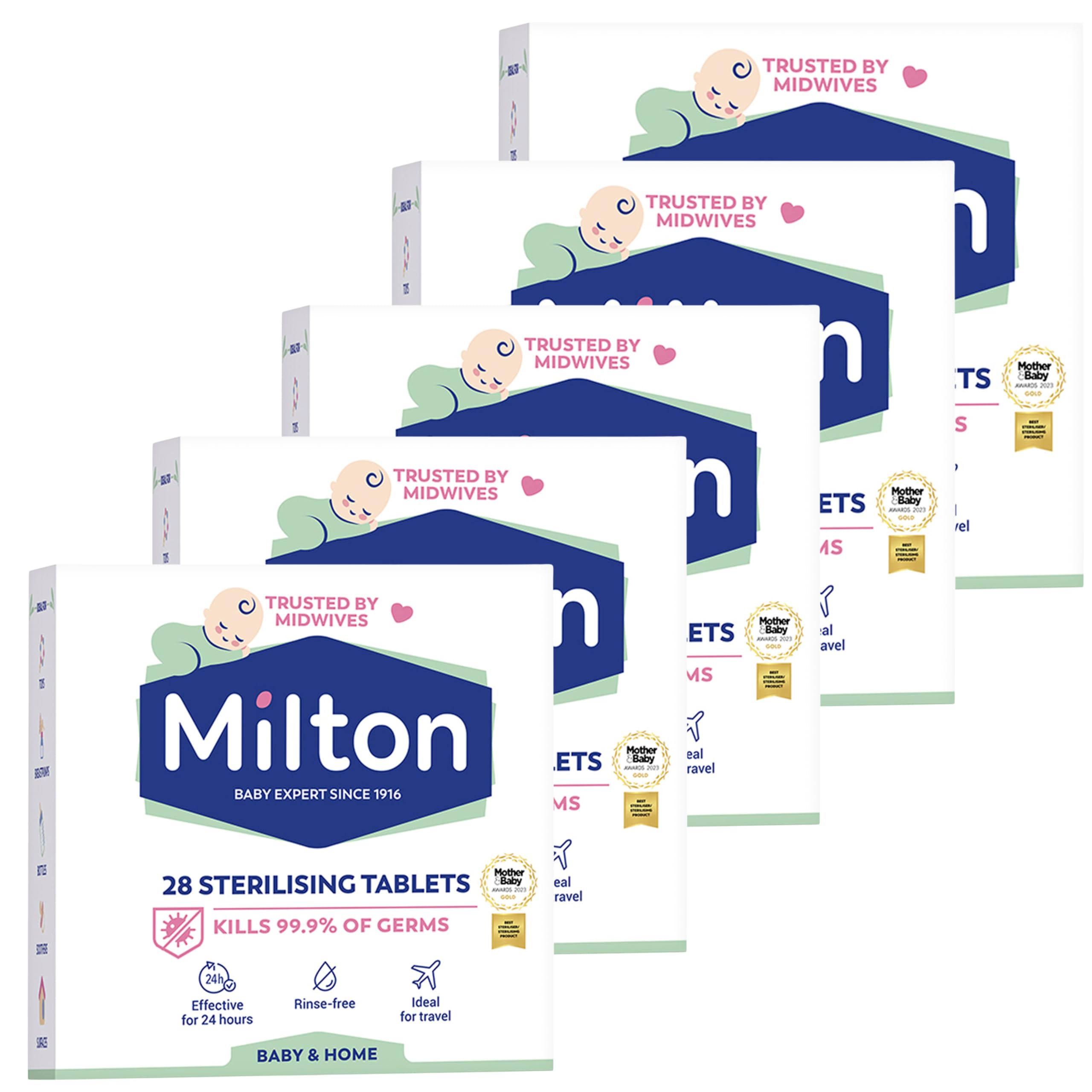 Milton Sterilising Tablets 5 Pack, 140 Tablets Total, Cold Water Baby Bottle Steriliser