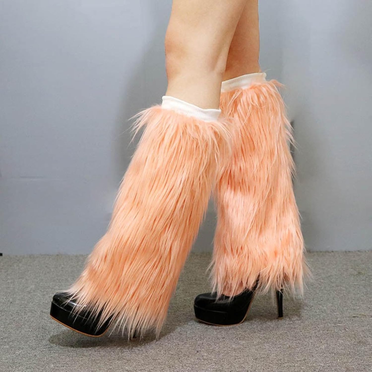 Plush Leg Warmers for Women Soft Furry Boot Toppers Ribbed Elastic Top Fuzzy Leg Covers Winter Accessory Party Costume