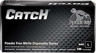 ProWorks Catch 9 mil Powder-Free Black Nitrile Gloves with Raised Pyramid Grip - Large, Box of 100