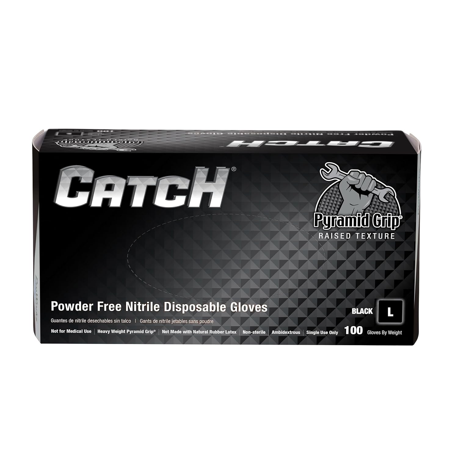 ProWorks Catch 9 mil Powder-Free Black Nitrile Gloves with Raised Pyramid Grip - Large, Box of 100