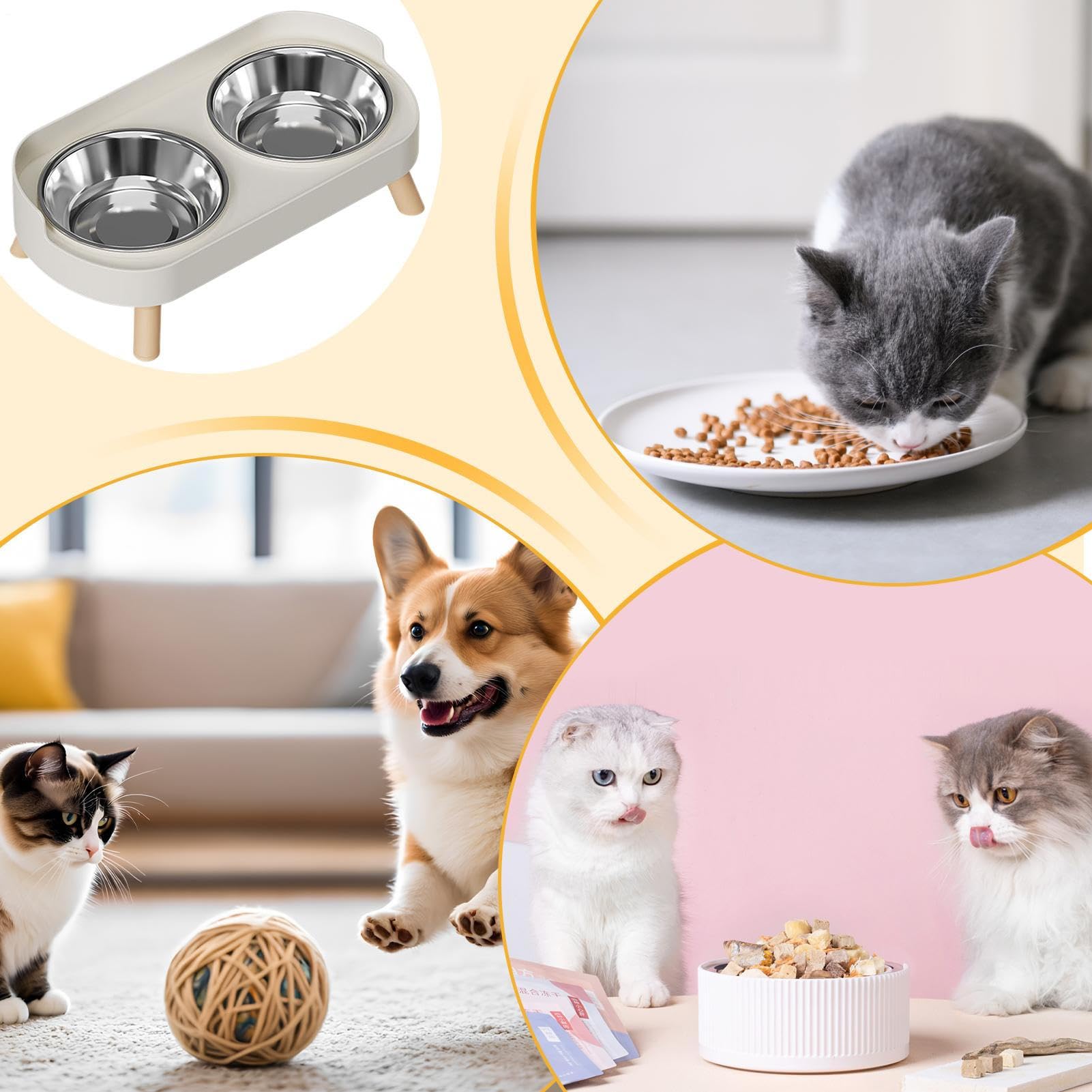 Juego de cuencos de acero inoxidable para mascotas – Cuencos elevados para gatos y perros con soporte antideslizante duradero para agua y alimentos, de mascotas adultas para cachorros, para