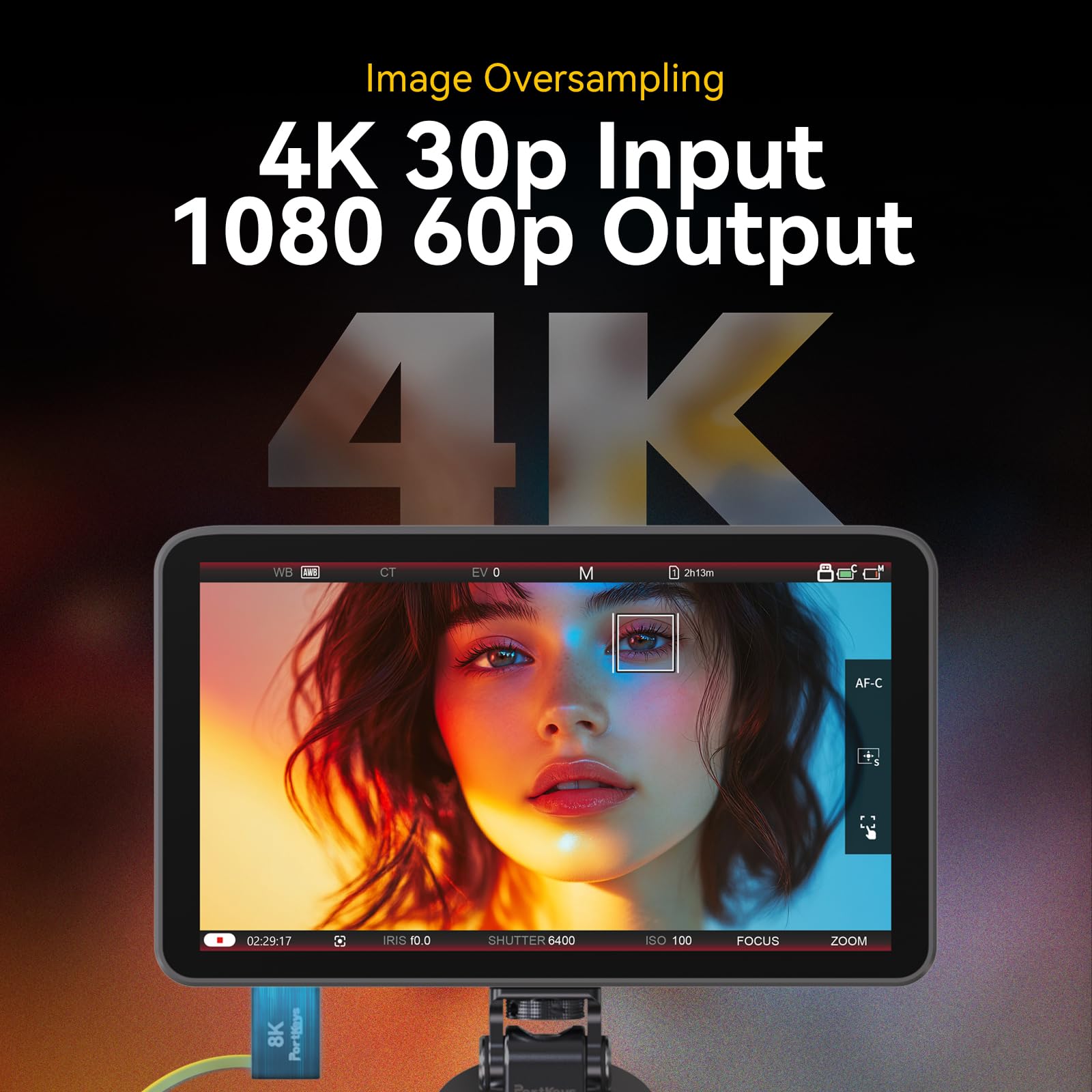 Portkeys LH7C Monitor Kamery 7" Podglądowy HDMI 4K Touch Focus 1000 Nitów Wyjście 3D LUT Kabel HDMI w Zestawie, Kompatybilny z A7S III, FX3, A7 IV, A1