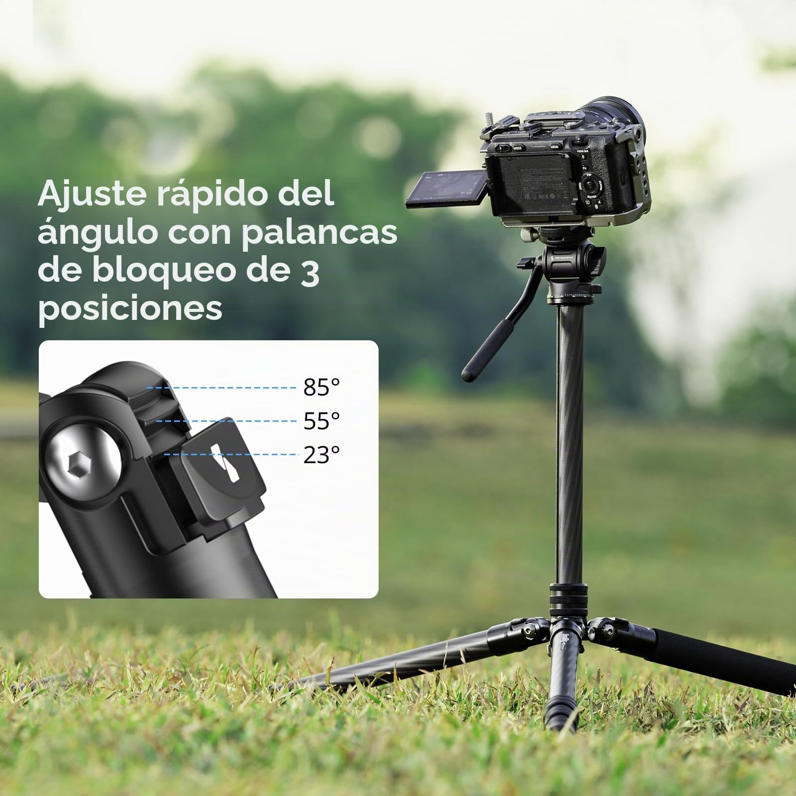 SMALLRIG CT150 Kit de Trípode de Viaje para Video, con Cabezal de Video con Giro e Inclinación, Placa QR para Arca, Giro de 360° e Inclinación de 90°/-70°, Carga Máxima de 3 kg/6,6 lb para DSLR - 4937