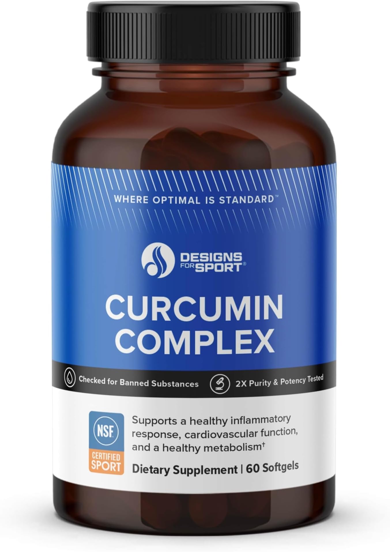 Designs for Sport Curcumin Complex - Supports Muscle Health Post-Exercise* - With Curcuminoids & Turmeric Oil - NSF Certified for Sport - 60 Softgels