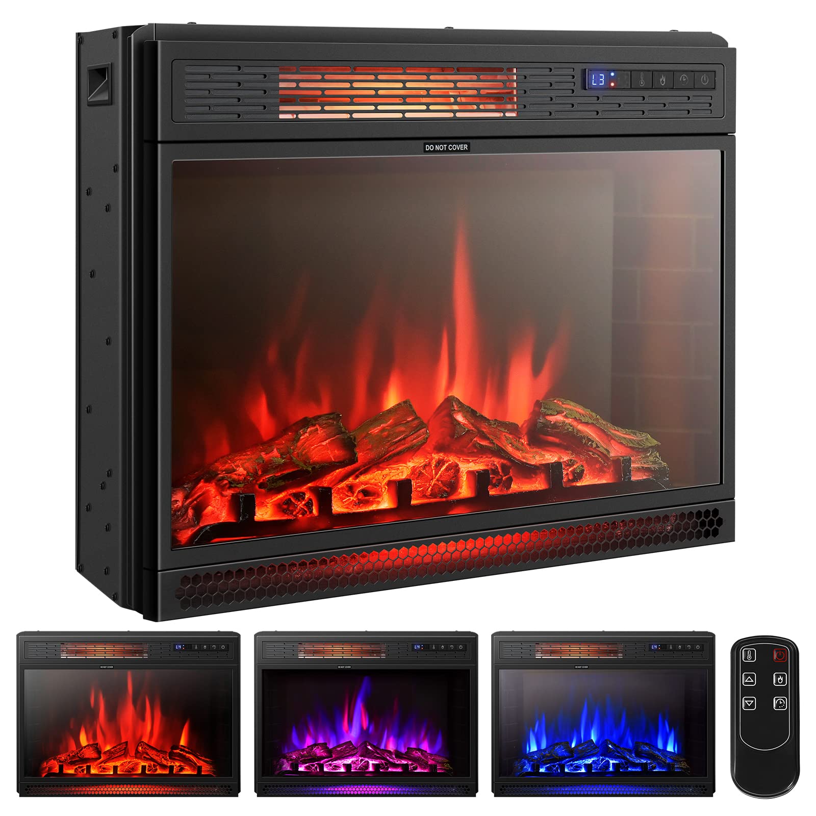 Tangkula 25 Inches Electric Fireplace Insert, Recessed Electric Heater with 3 Available Flame Colors and 4 Brightness, 900/1350W with Touch Screen, Remote Control, Timer, Adjustable Temperature