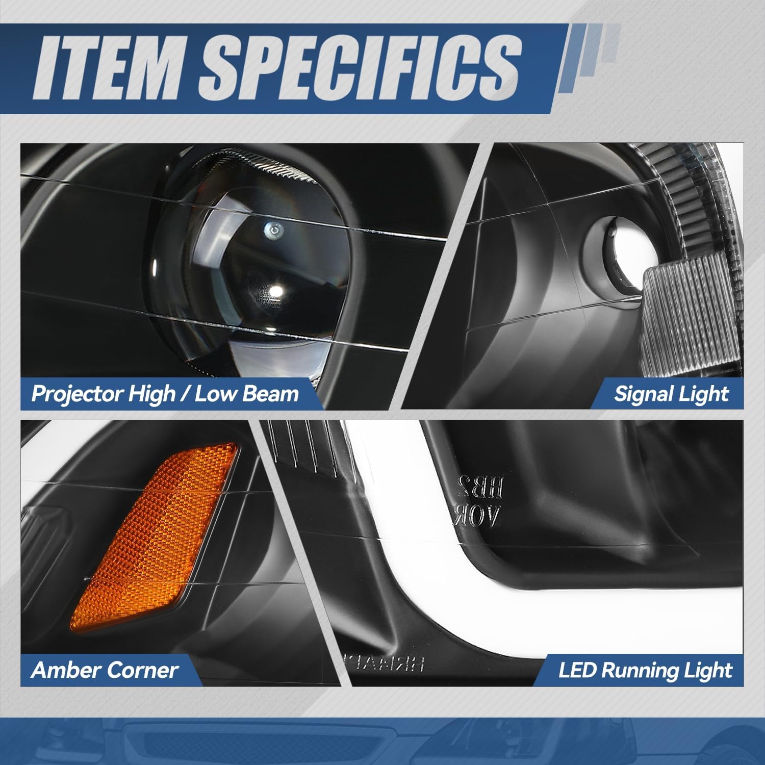 Auto Dynasty 3D LED DRL Projector Headlights Assembly Compatible with 1999-2000 Honda Civic, Driver and Passenger Side, Black Housing