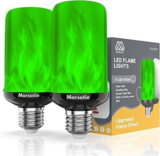 【Upgraded Flame】 LED Flame Light Bulbs, 4 Modes Flickering Light Bulbs with Gravity Sensor, E26 Fire Light Bulb for Halloween, Christmas, Party, Porch, Patio, Indoor Outdoor Decoration-Green