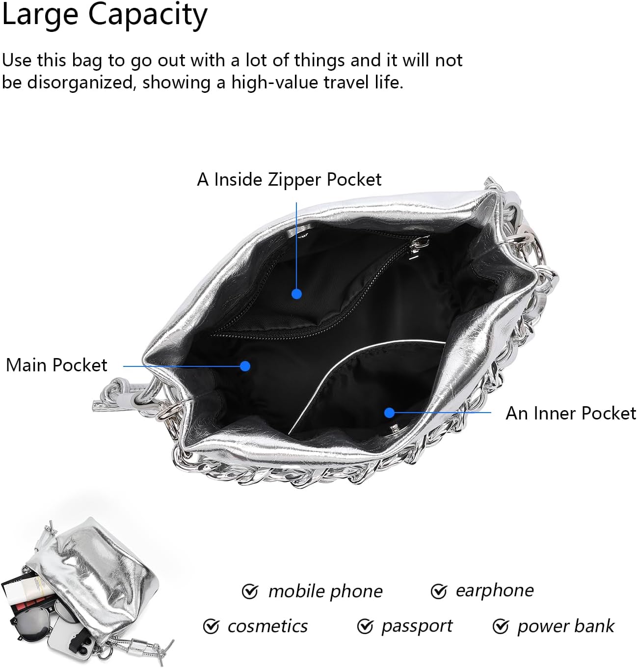 YONBEN PU Drawstring Bucket Bag Handbag with Crossbody Design for Women Elegant Bucket Bag - Image 4