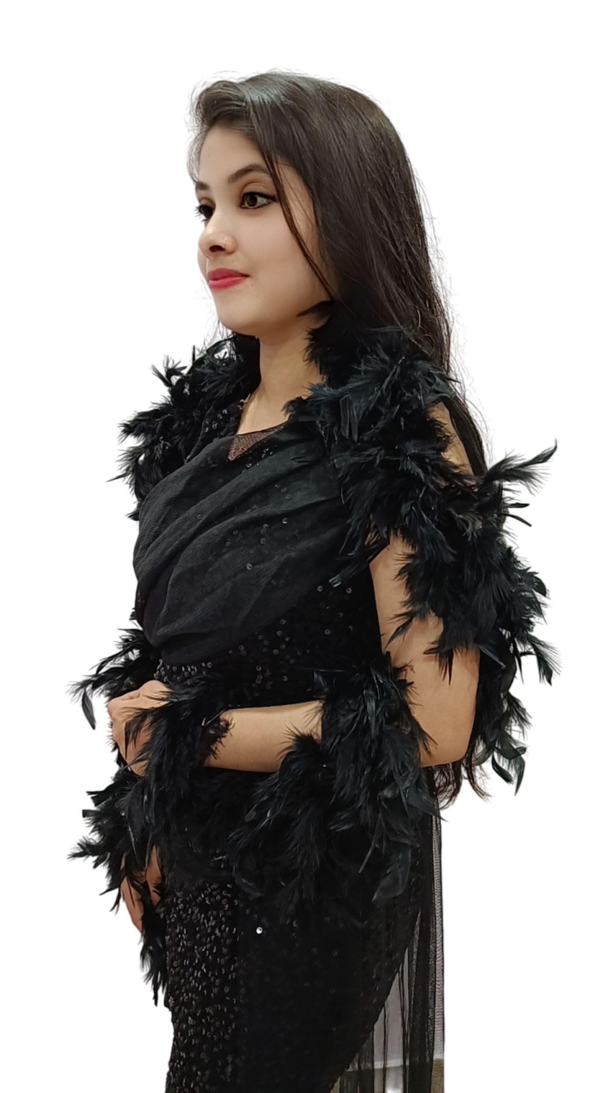 almostblack21aw　BOA HOOD STOLE BookMyCostume Black Fluffy Feather Boa Stole | Soft Feathers Scarf