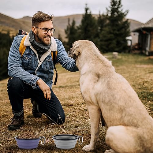 Miniatura 5 de SLSON Tazones plegables para perros con tapas de cubierta, paquete de 2 tazones de viaje para perros, portátiles, plegables, para gatos, para