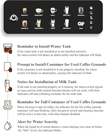 Miniatura 5 de Cafetera automática de café expreso, 12 tazas con molinillo de capuchino, máquina americana con espumador de leche para el hogar y la oficina (gris)