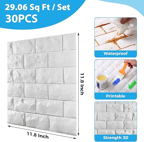 Miniatura 2 de 30paneles autoadhesivos 3D impermeables para pared con ladrillos blancos se pueden pintar papel tapiz con ladrillos falsos de espuma paneles para
