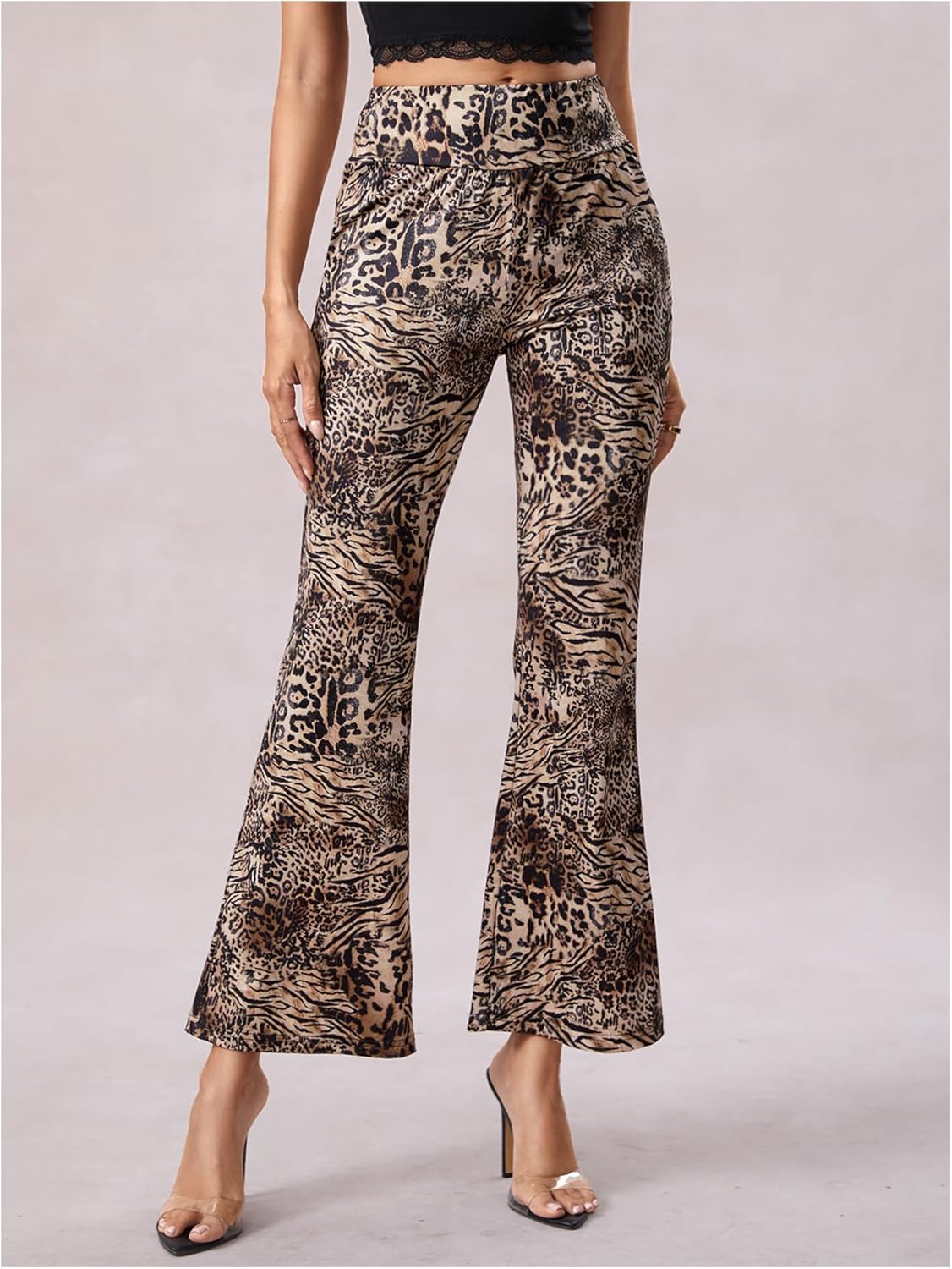 SOLY HUX Women's Striped Elastic High Waist Flare Leg Long Pants Casual Trousers - Image 3