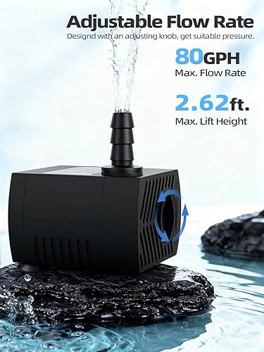 Miniatura 4 de Bomba de agua sumergible de 80 GPH (300 LH, 4 W), bomba de fuente duradera para exteriores con tubo de 4.9 pies para acuarios, pecera, fuente de