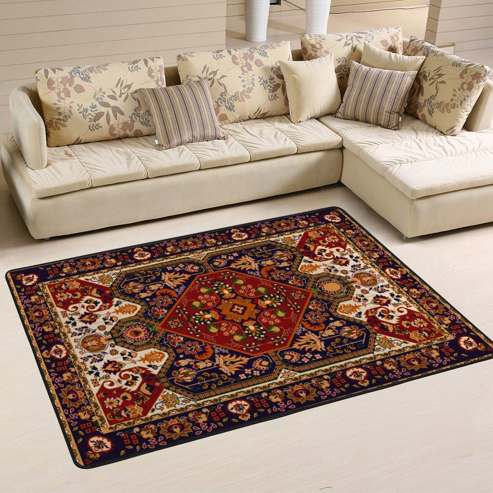 Tapis Persan Ruchen grand tapis salon ethnique texturé et durable facile à nettoyer
