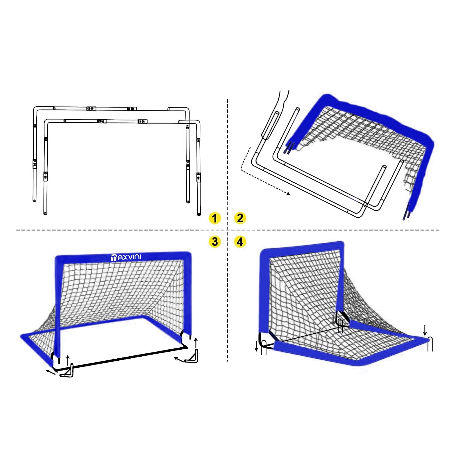 Cancello da calcio per giardino e bambini, 182 x 120 x 120 cm, con aste in fibra di vetro, per interni ed esterni, set pieghevole pop-up con 6 cappelli, calcio, scala da allenamento, pompa per