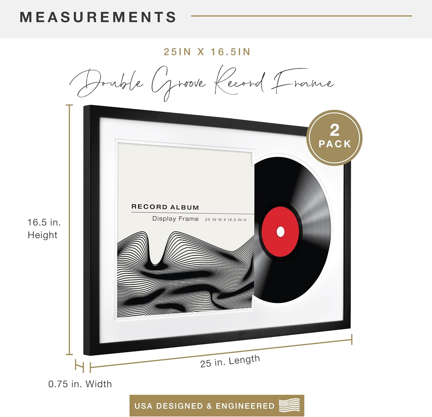 MCS Double Matte Record Album Frame, 16.5x25 Record Frame, Black Frame for LP Vinyl Record & Jacket Display (2-Pack)