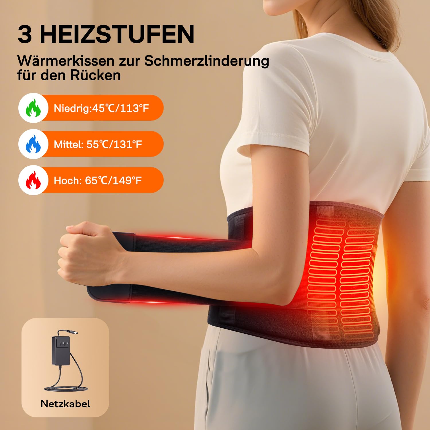 ALLJOY 170CM Wärmegürtel Rücken Heizkissen Massagegerät, Heizkissen mit Abschaltautomatik, Wärmekissen für Rücken mit 3 Wärmestufen 5 Vibrationsmassage, Geschenke für Frauen Männer (mit Kabel)