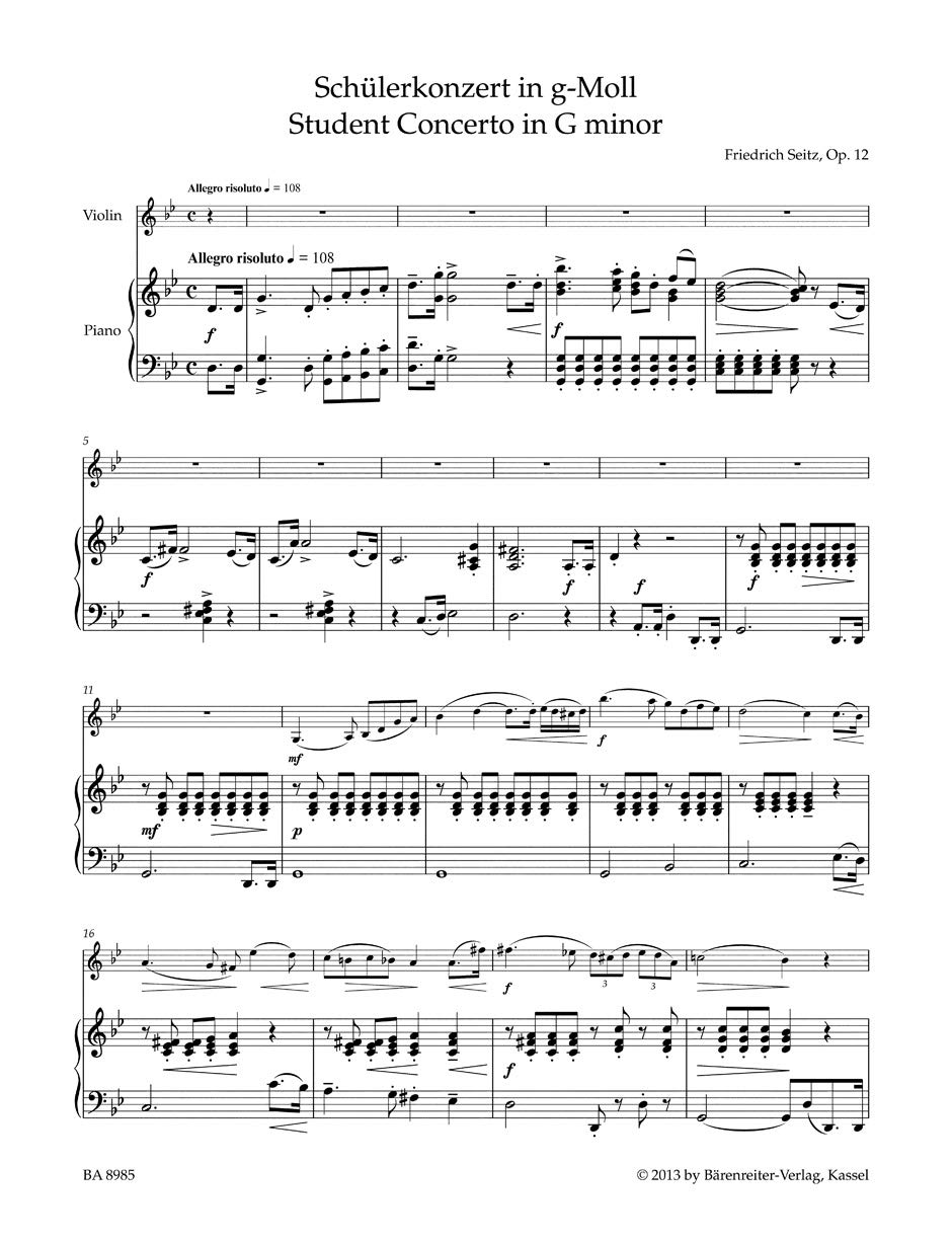 Concerto in G minor Op.12 Student Concerto (Violin & Piano)