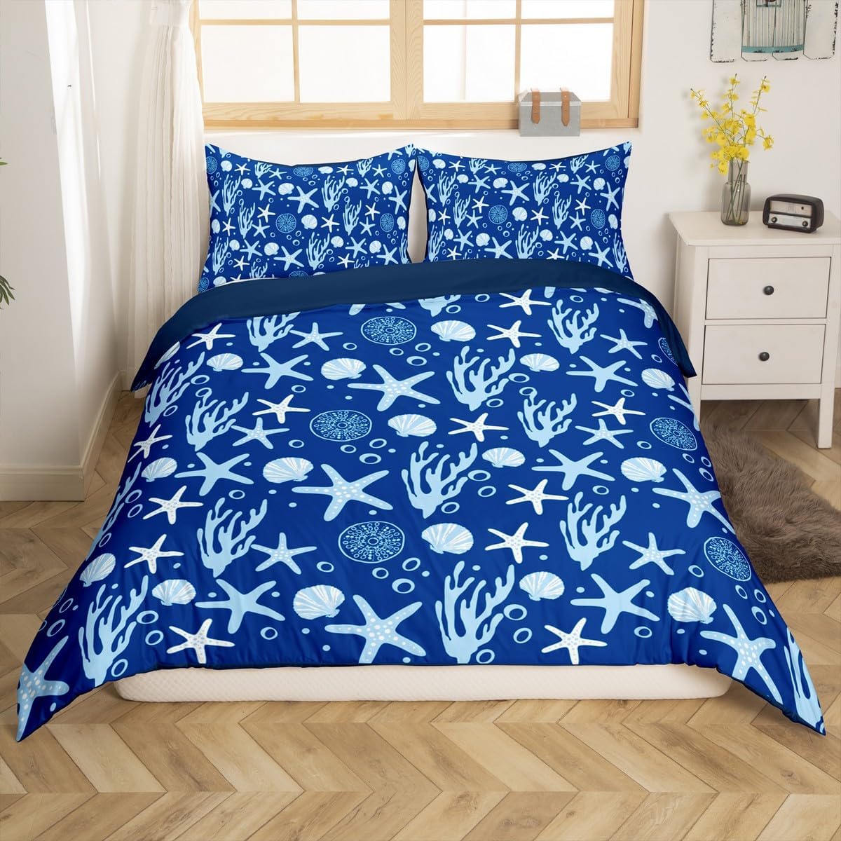 jejeloiu Nautical Anchor Duvet Cover Ocean Adventure Themed Bedding Set Toddler Size for Kids Boys Girls Teens Room Decor Summer Anchor Comforter Cover,No Comforter