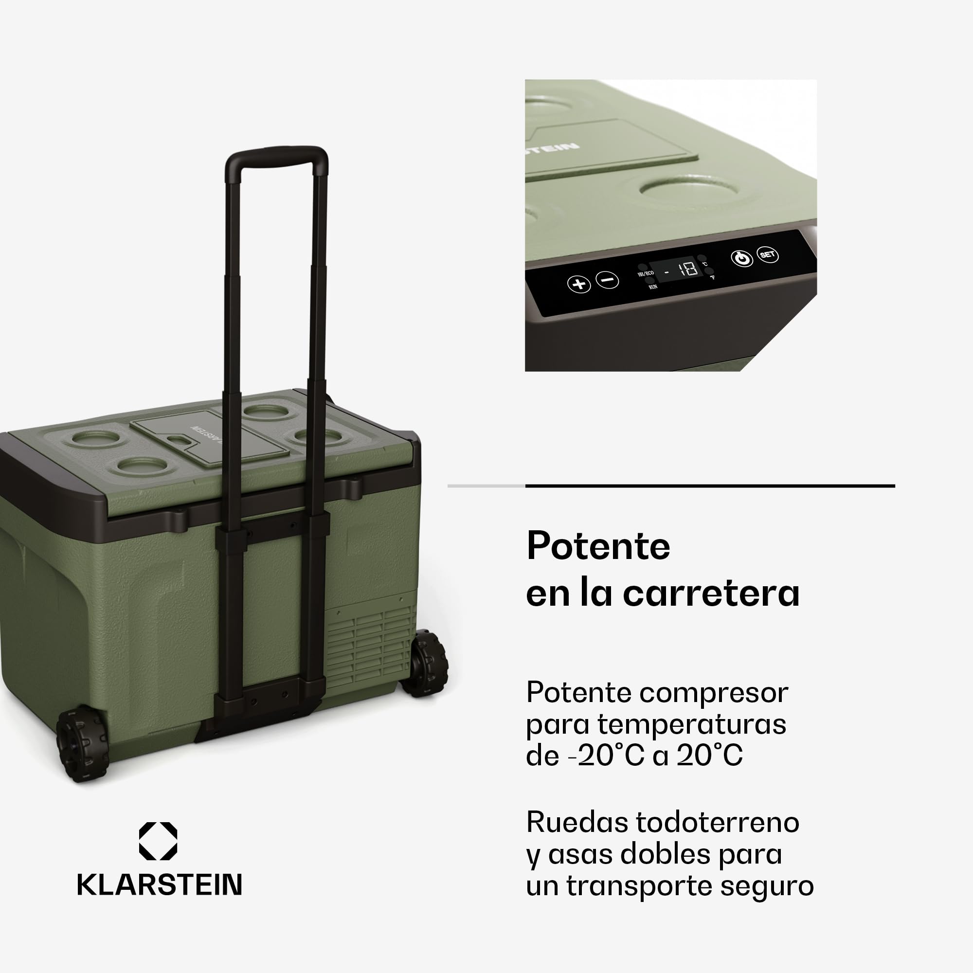 Klarstein PolarForce 30L Nevera portátil - Nevera portátil eléctrica con compresor, Panel LCD, -20°C a 20°C, Ruedas Todoterreno, Asas Dobles, Modo Eco, Ideal para Camping & Viajes, Freezer