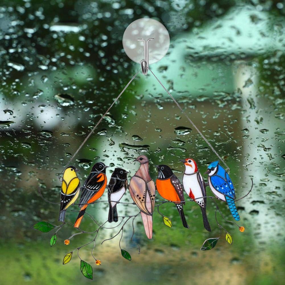 Panneau Vitrail Artisanal Chloe - Perchoir à Oiseaux - Décoration Fenêtre En Verre