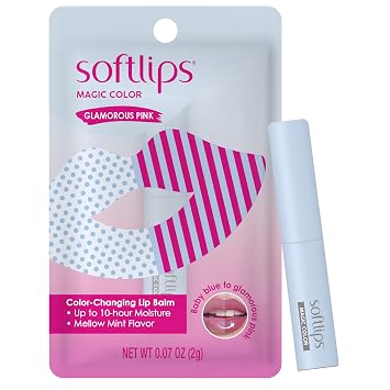 Softlips Magic Color Lip Balm, Glamorous Pink, Color-Changing Lip Care, Hydrating, 10-Hour Moisture for All-Day Softness, Mellow Mint Flavor, 1 Tube