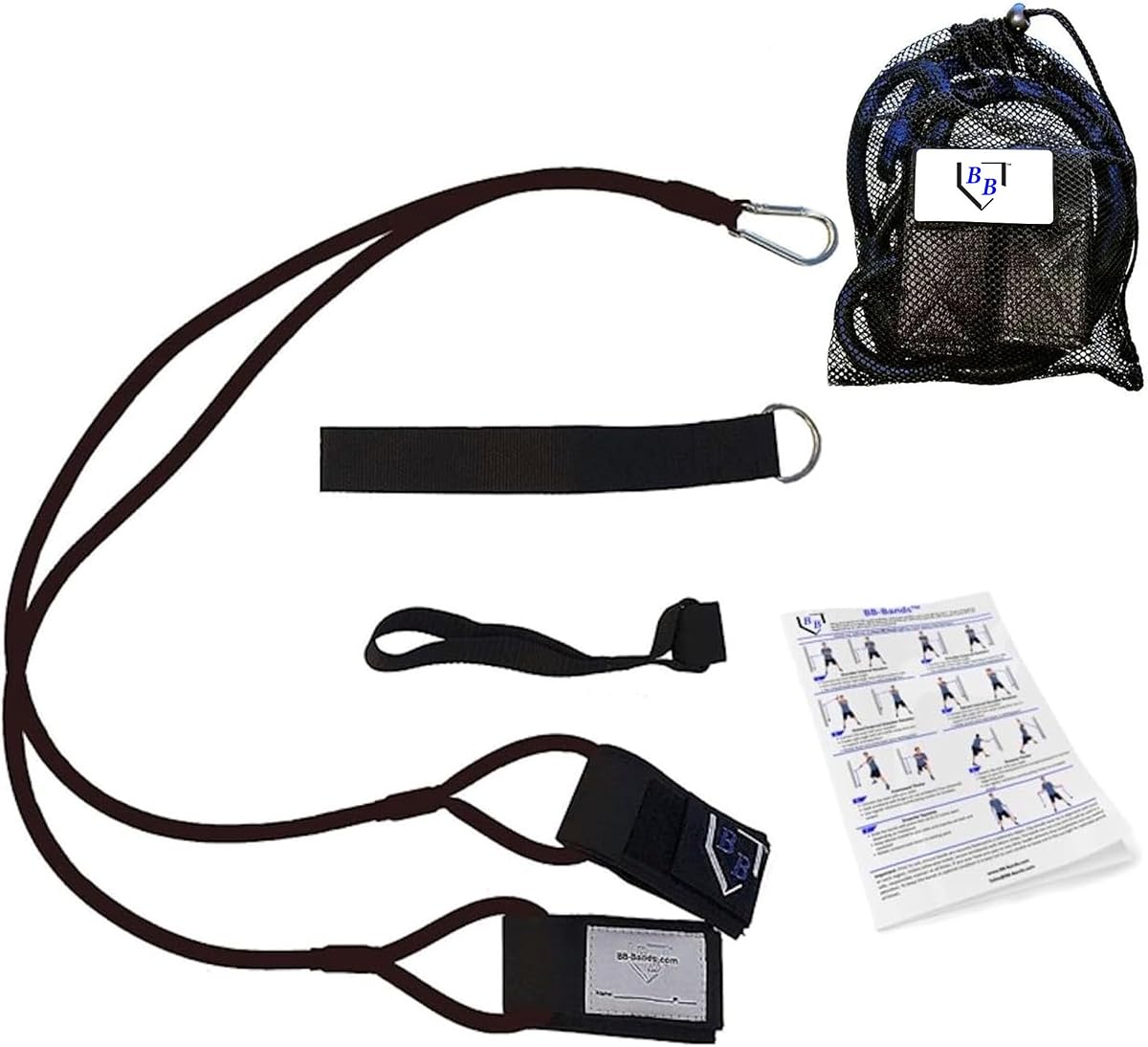 BB Bands Baseball Softball Resistance Training Bands - Arm Strength, Pitching Conditioning Equipment, 3 Strengths (Youth, Adult, Heavy), 7 Colors, Includes Anchor Strap, Door Mount, Bag, Workout Guide