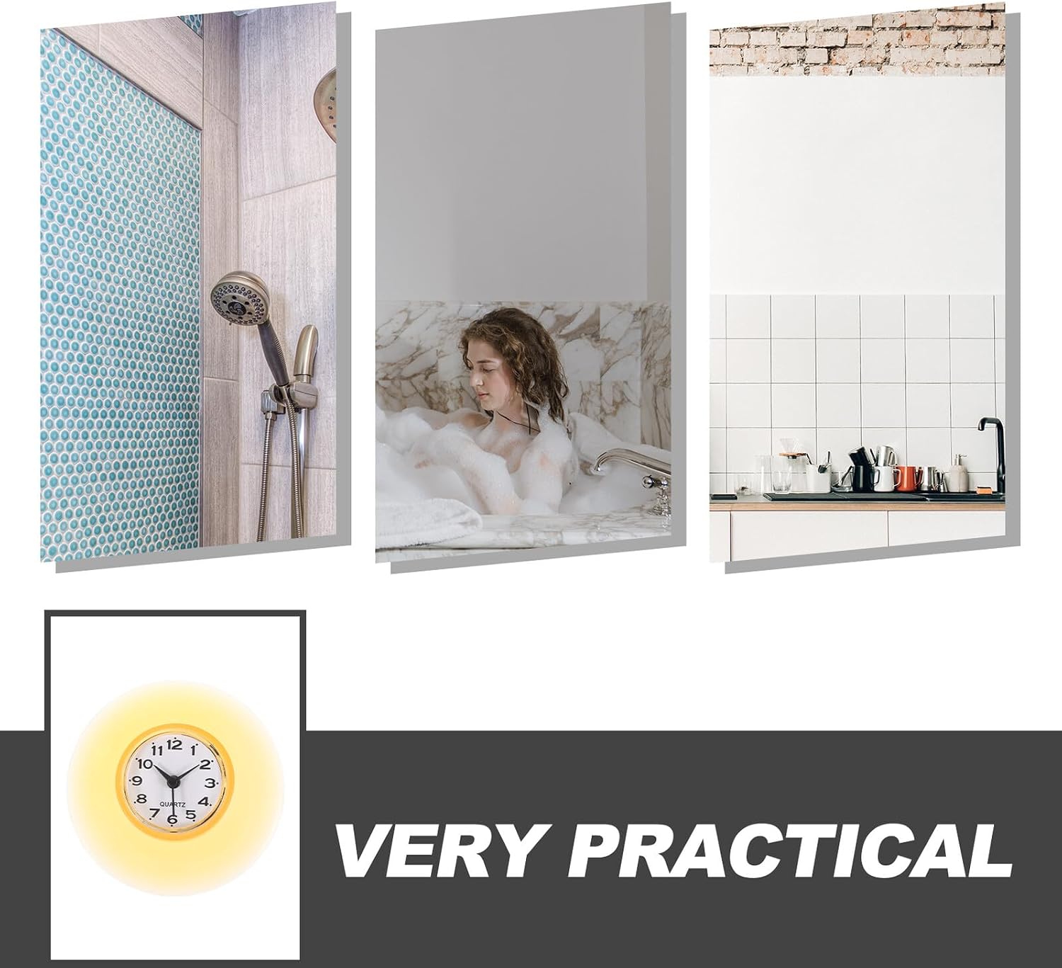 Mobestech Shower Clock with Suction Cup for Bathroom and Kitchen Wall-mountable Decorative Clock with Calendar Display Shatterproof Glass Cover Mist-Resistant for Humid Environments