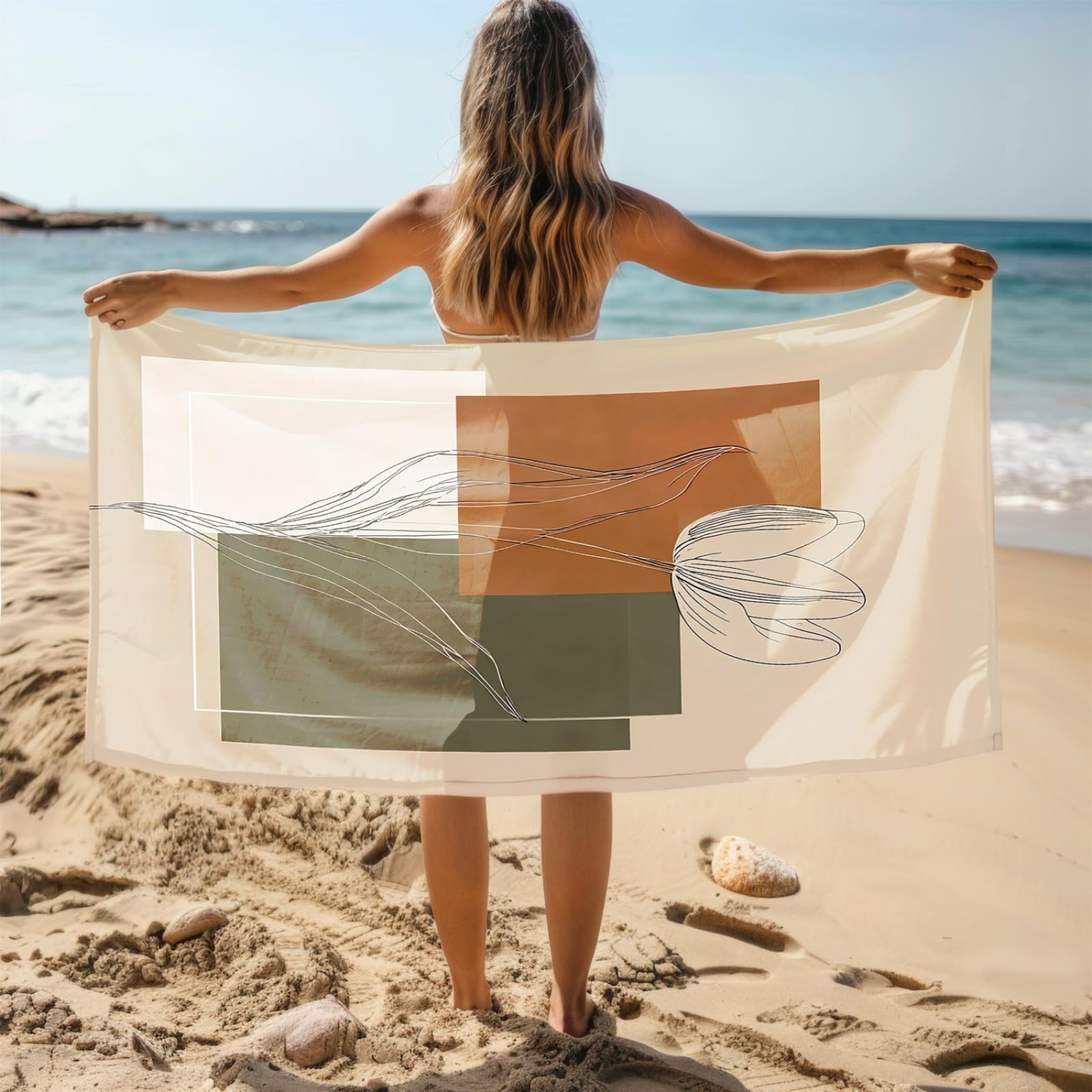 Generisch Strandtuch XXXL 100X200 Braun Grün Weiß Muster