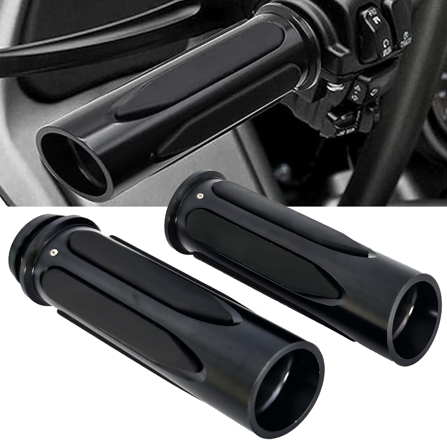 Shallow Cut Chrome Surface 1'' Diameter Electronic Throttle Hand Grips for Harley Touring Electra Glide Street Glide Road Glide Road King Trike Softail 2008-2024