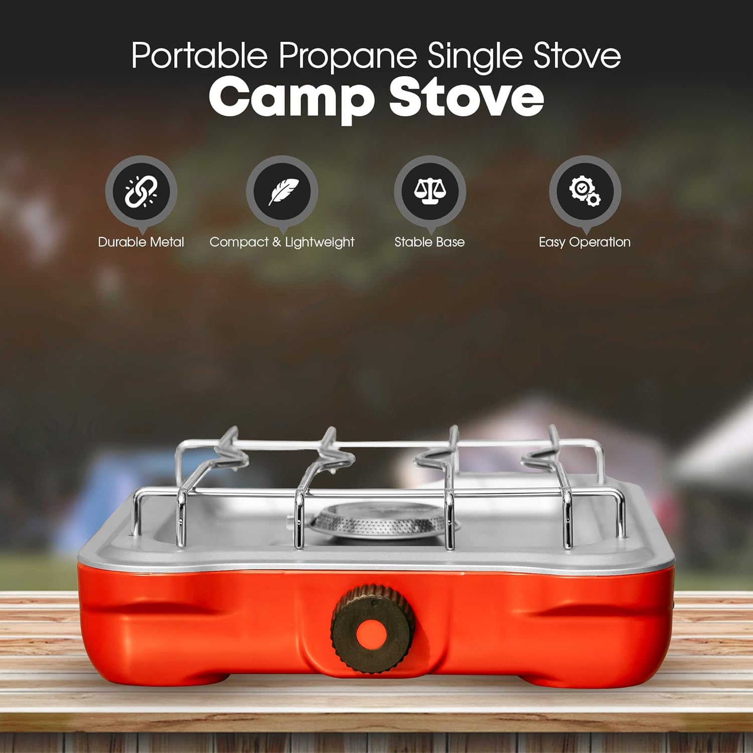 GasOne Single Propane Burner Camp Stove – 10,000BTU Portable Stove Propane Grill with Removable Cooking Grid – Large Easy to Use Knob – Carry Case Included