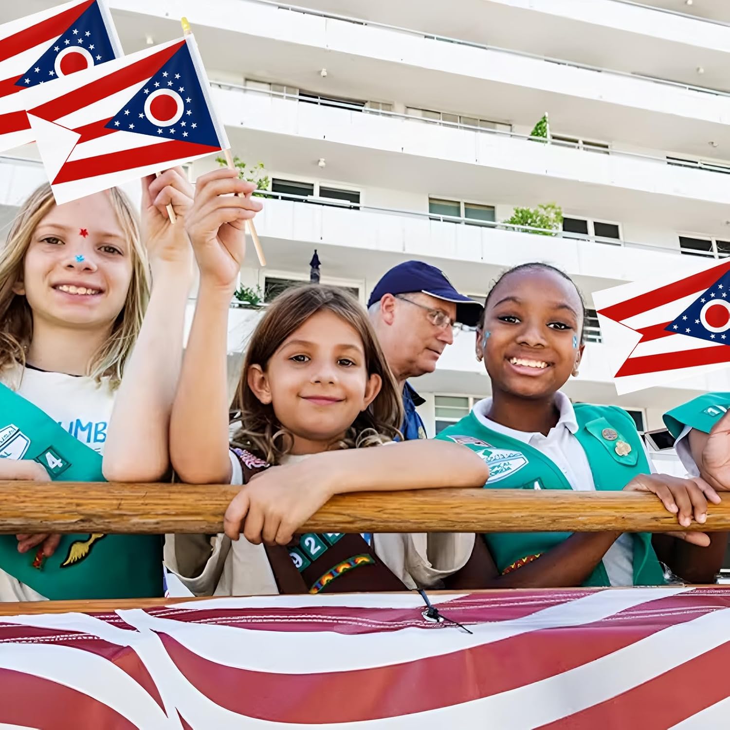 Pack of 20, Handheld Ohio Flags 5x8 Inch - Small State of Ohio OH Flags on Wood Sticks with Spear Top, Mini Ohioan Flag for Elections, Patriotic Decorations, Independence Day Celebrations - Image 5