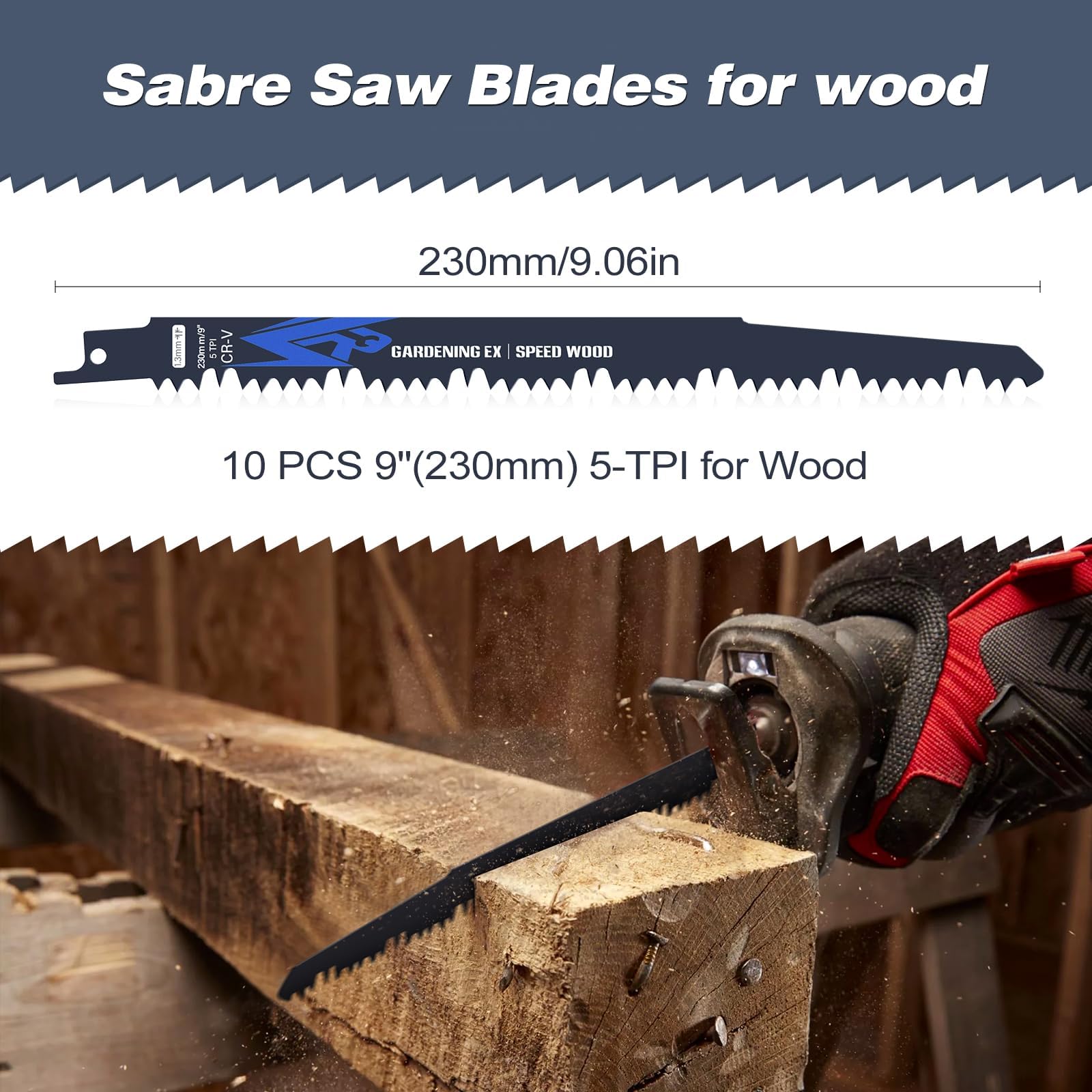 Juego de 10 Hojas de Sierra de Sable, 230 mm, 5TPI, Accesorios Compatibles Con Bosch Dewalt Makita y Otros