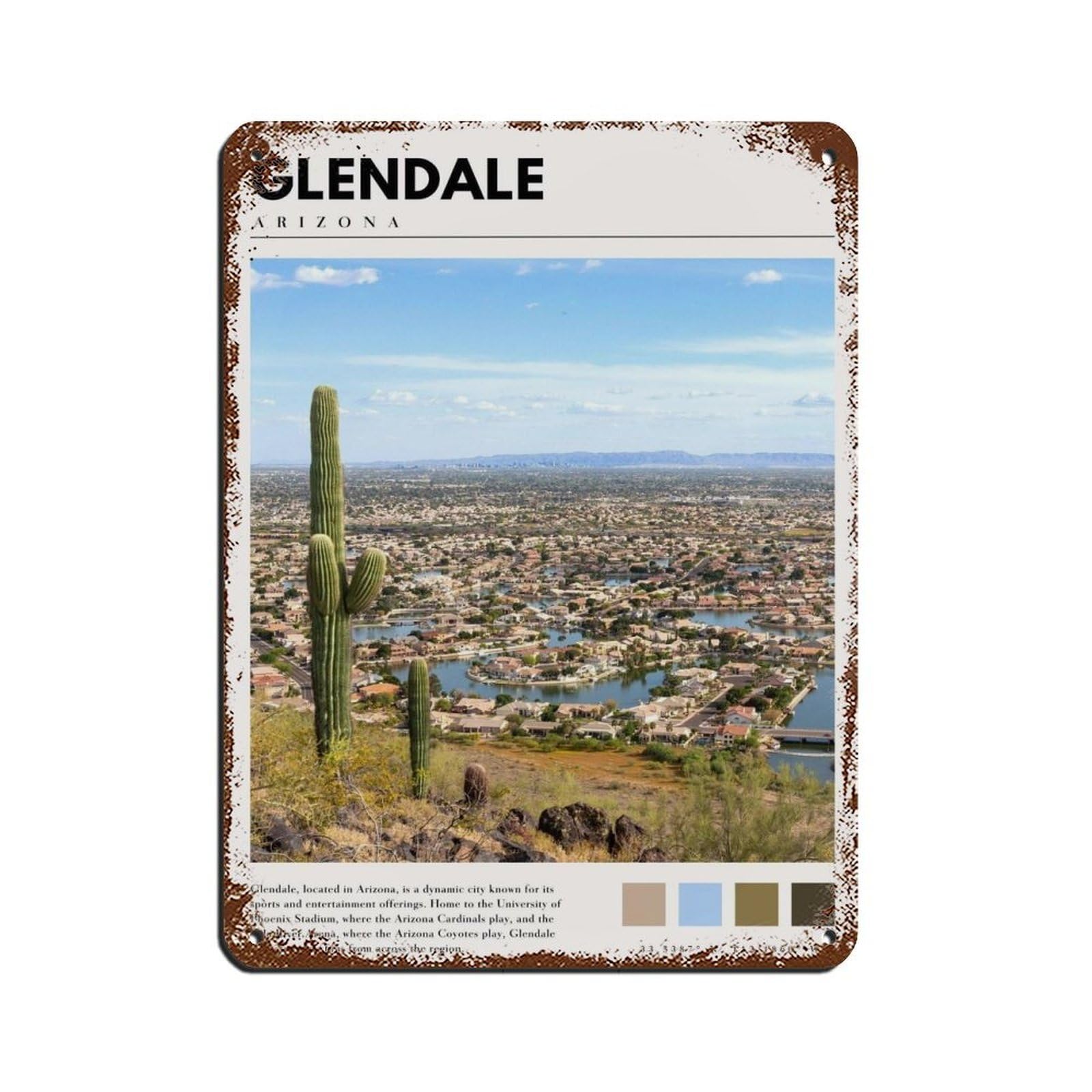 Glendale Photo Poster Glendale Art Retro Poster Metal Tin Sign Chic Art Retro Iron Painting Bar People Cave Cafe Family Garage Poster Wall Decoration 12x16inch(30x40cm)