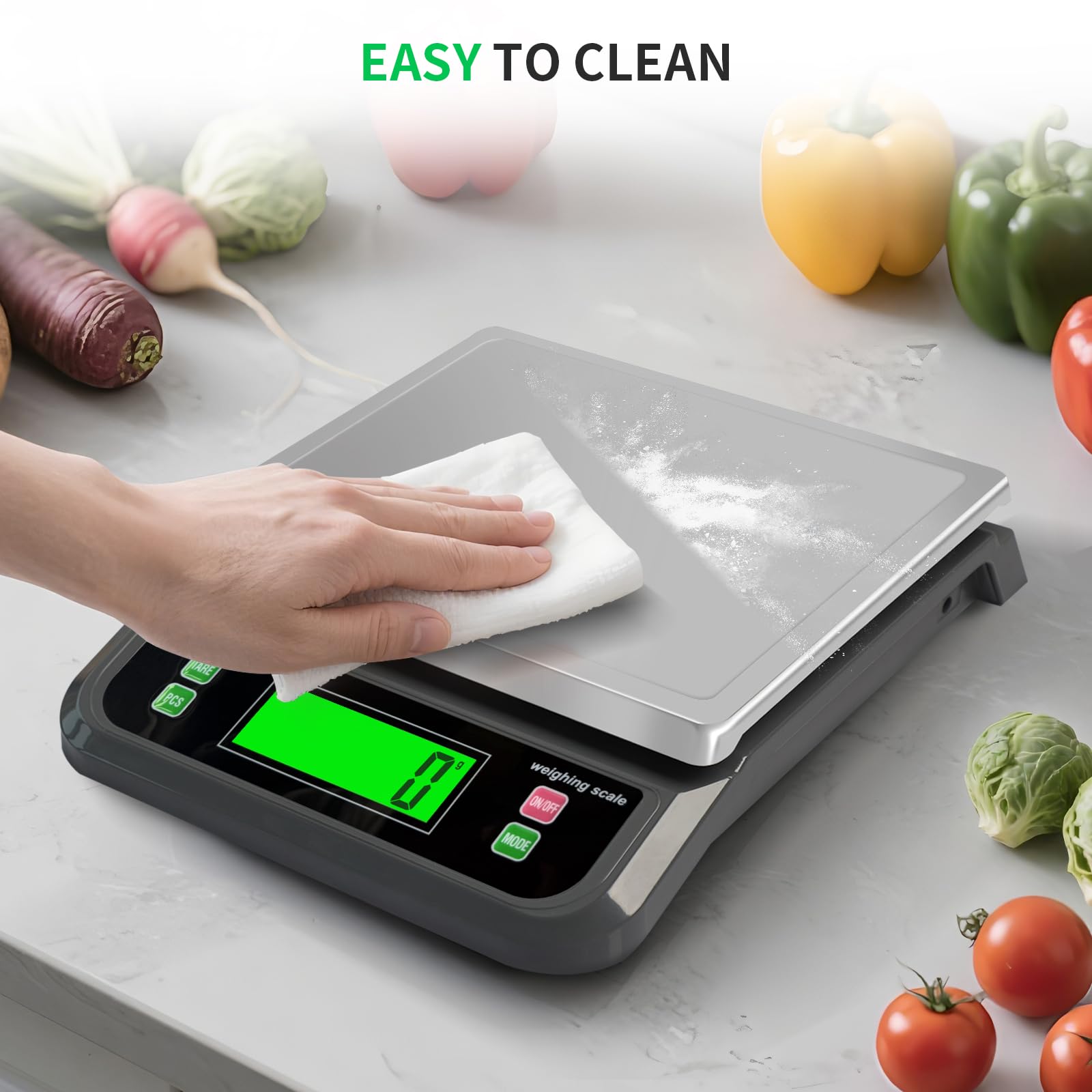 Bilancia digitale per alimenti da cucina, 40 kg, con funzione tara e funzione PCS, in acciaio inox, per cucinare con adattatore, 6 unità (grigio, 40 kg)