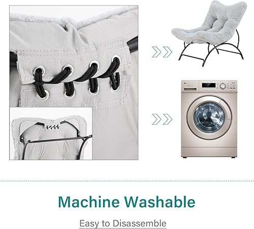 Miniatura 6 de Tiita Accent Lazy - Silla cómoda con marco de metal y tela de felpa, asiento espacioso y acogedor sillón reclinable para sala de lectura, sala de