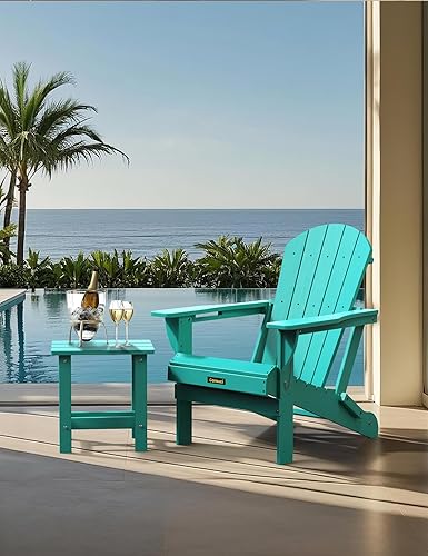 Miniatura 2 de Silla plegable Carauci Adirondack de plástico HDPE, resistente a la intemperie con portavasos, silla de exterior con textura de madera para hoguera,