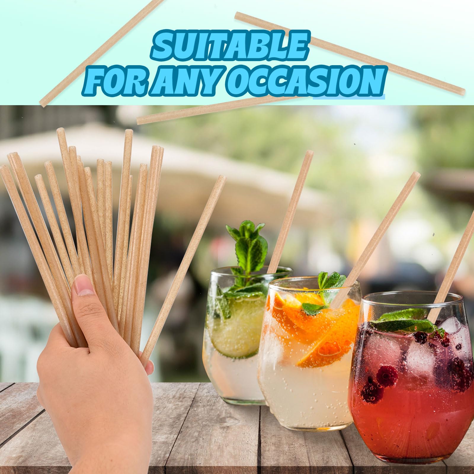 Pajitas de caña de azúcar, 100 pajitas biodegradables de 7.8 pulgadas, desechables, compostables, para bebidas frías y calientes, bebidas, café, cóctel, jugo, recuerdo del hogar, fiesta en la playa