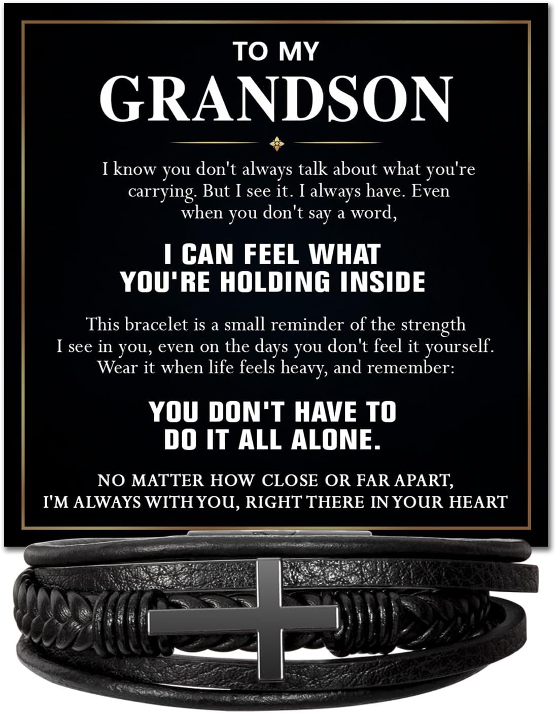 To My Grandson Bracelet From Grandpa, Grandson Gift From Grandma, Love You Forever Braided Leather Bracelet With Message Card For Grandsons, Graduation Christmas Birthday Gifts From Grandparents