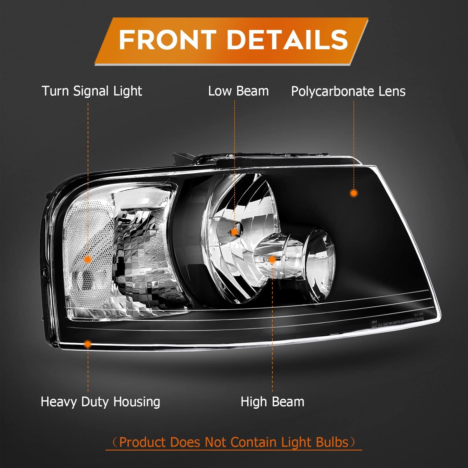 Headlight Assembly For Ford For Expedition 2003-2006 Black Housing Clear Reflector Clear Lens Driver and Passenger Side Headlamp