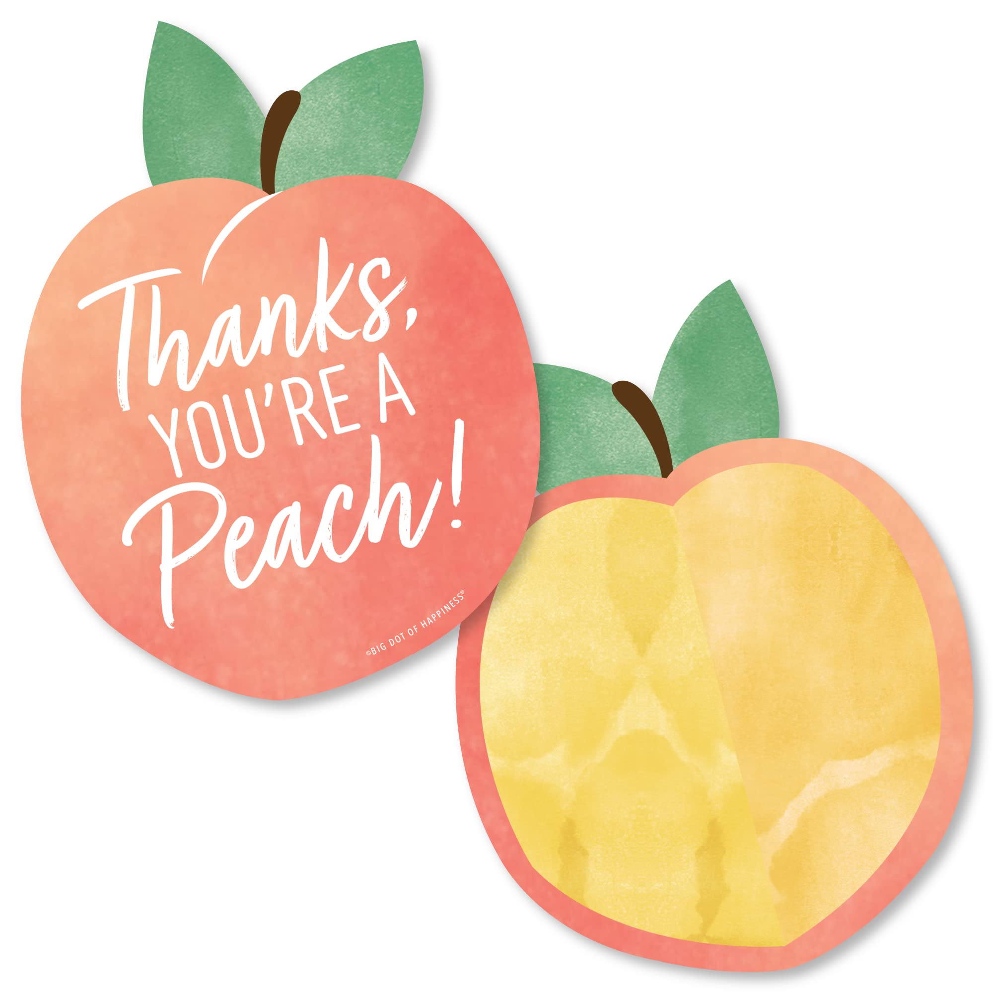 Big Dot of Happiness Sweet as a Peach - Shaped Thank You Cards - Fruit Themed Baby Shower or Birthday Party Thank You Note Cards with Envelopes - Set