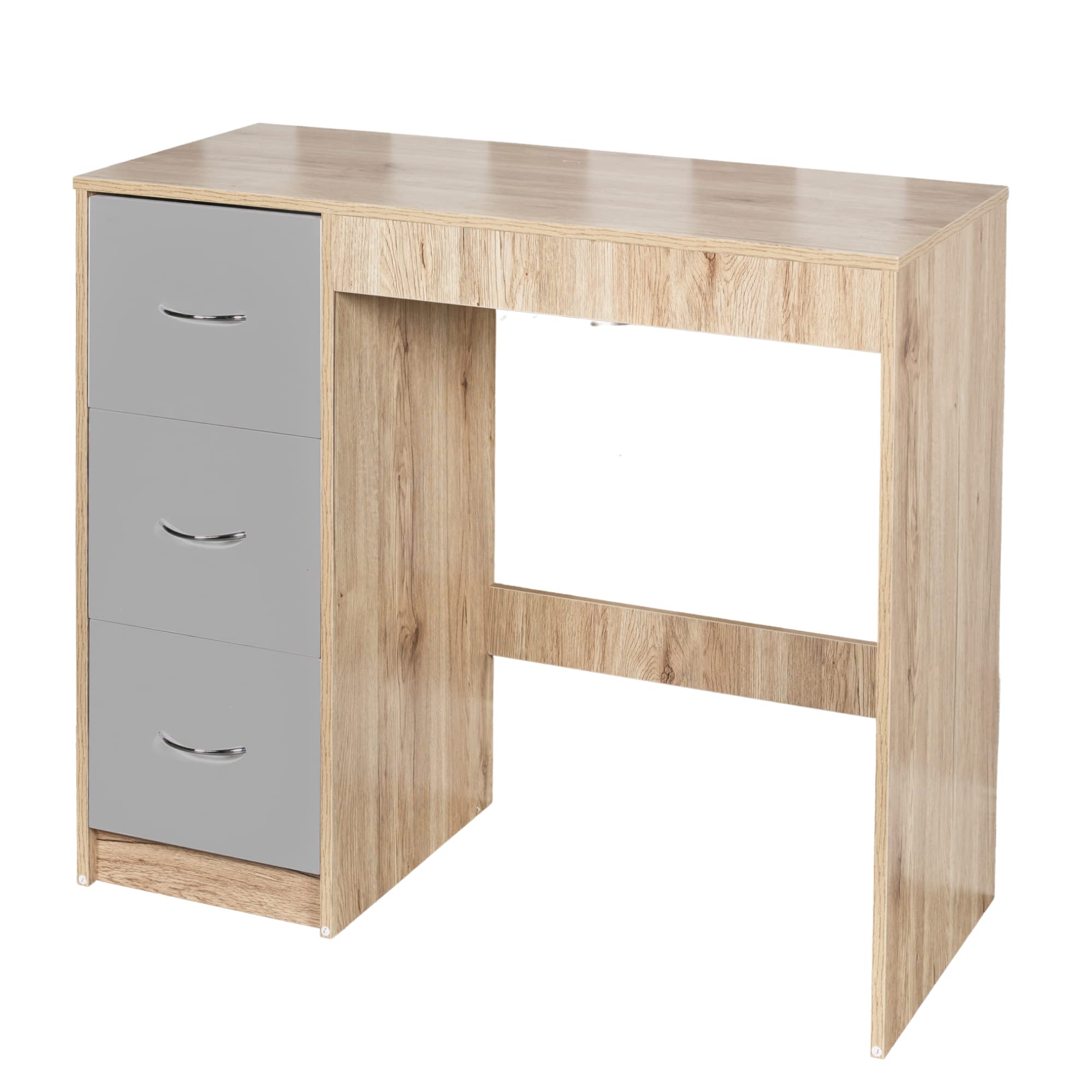 Urbnliving Oak Carcass + Grey Drawers 3 Drawer Wooden Bedroom Dressing Table (Oak Carcass + Grey Drawers)