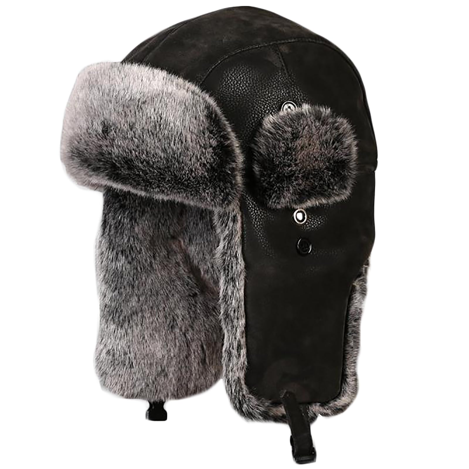 Cappello Aviatore Pelle Unisex Caldo Antivento Berretto Cappelli Russo Invernale(Size:56cm/22.0in,Color:Nero-A)