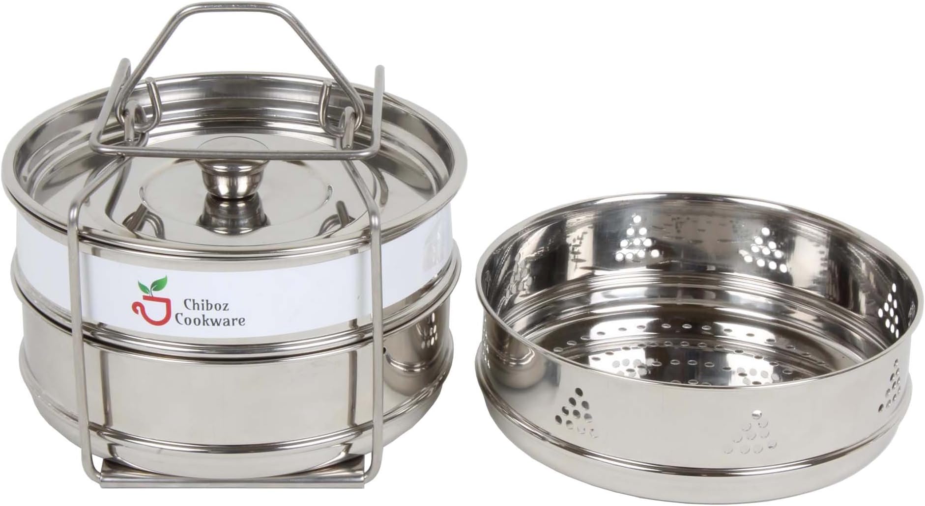 Instant Pot Accessories 3 qt Mini Stackable Stainless Steel Pressure Cooker Insert Pans with Sling Handle includes 3 Pans with 2 Regular Cooking Pans and 1 Steamer Pan by Chiboz Cookware