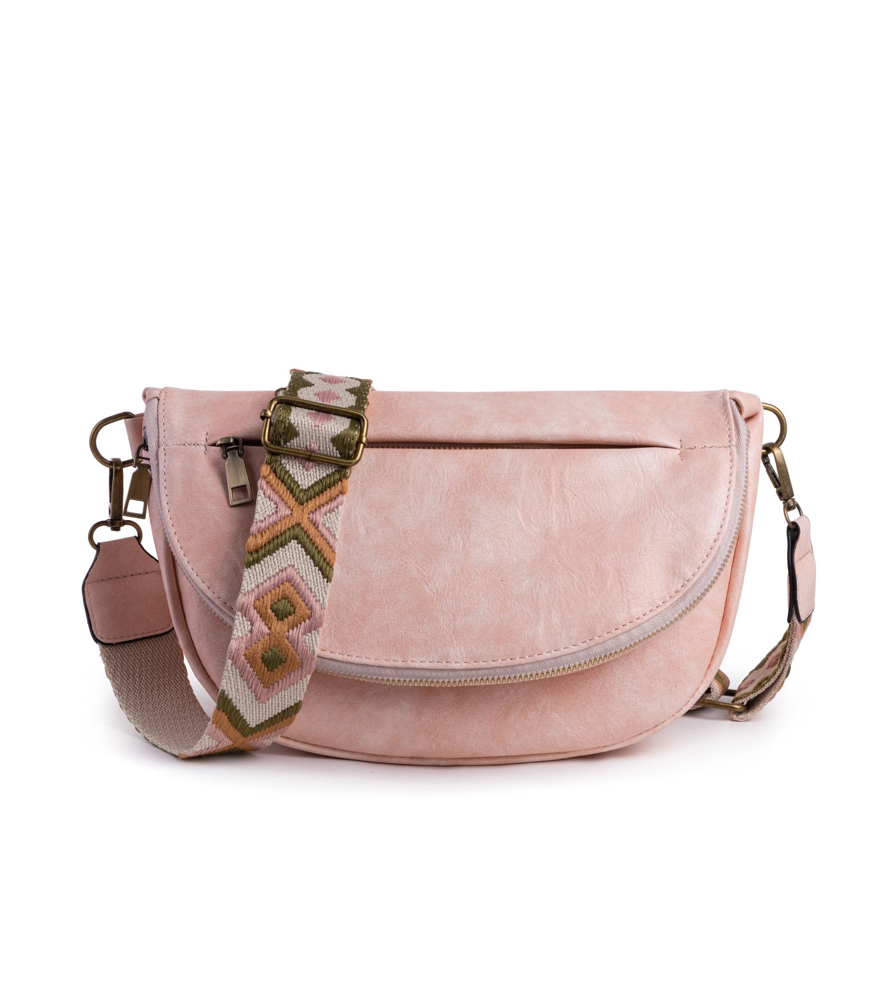 SweetovoLeather Vintage Crossbody Bags for Women Roomy Multi Pockets Sling Bag Fanny Purse Shoulder Bags Chest Bag for Casual Travel Shopping(Pink)