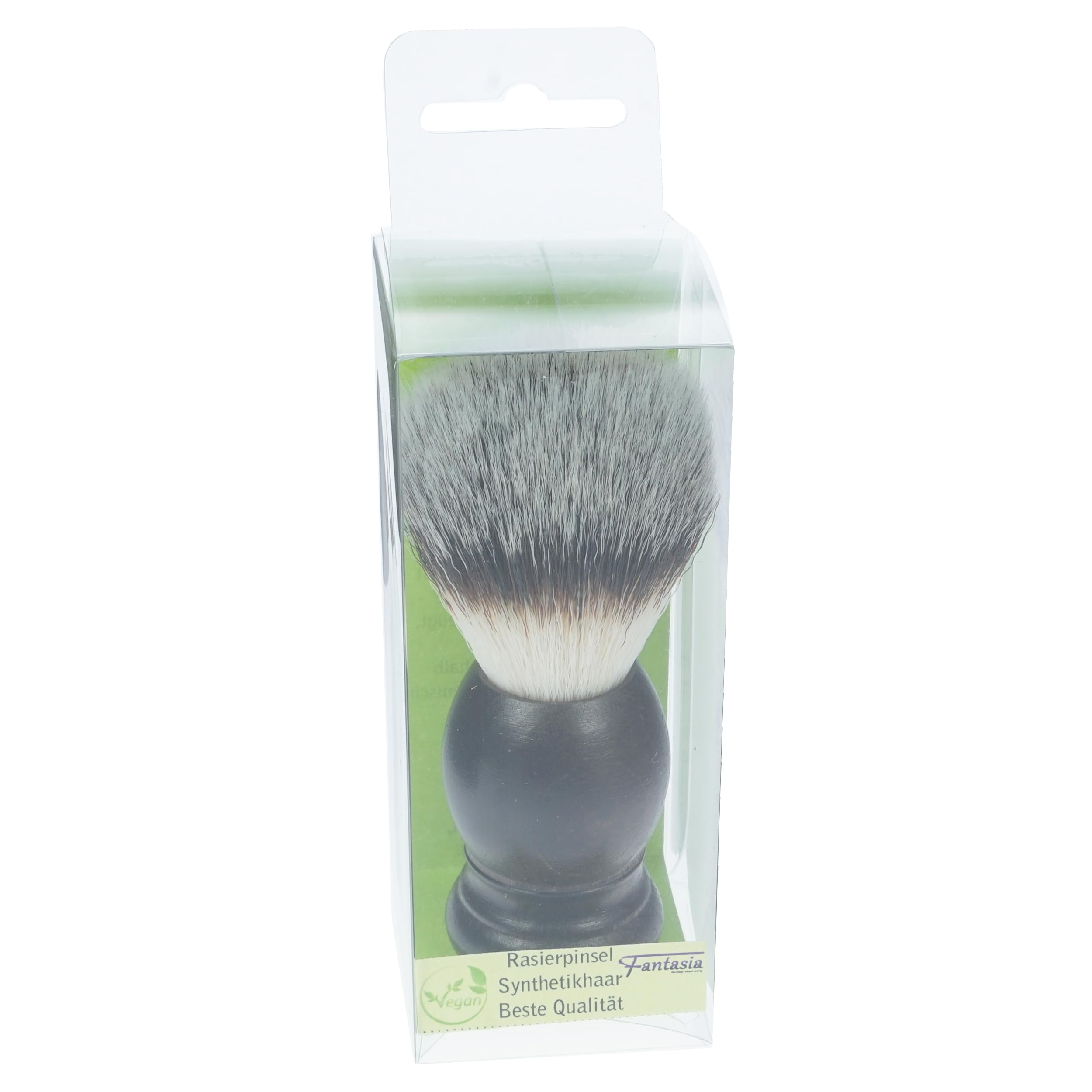 Pennello da barba in setole sintetiche: pennello da barba vegane con manico in legno di faggio scuro, pennello da barba vegano, pennello da barba sintetico