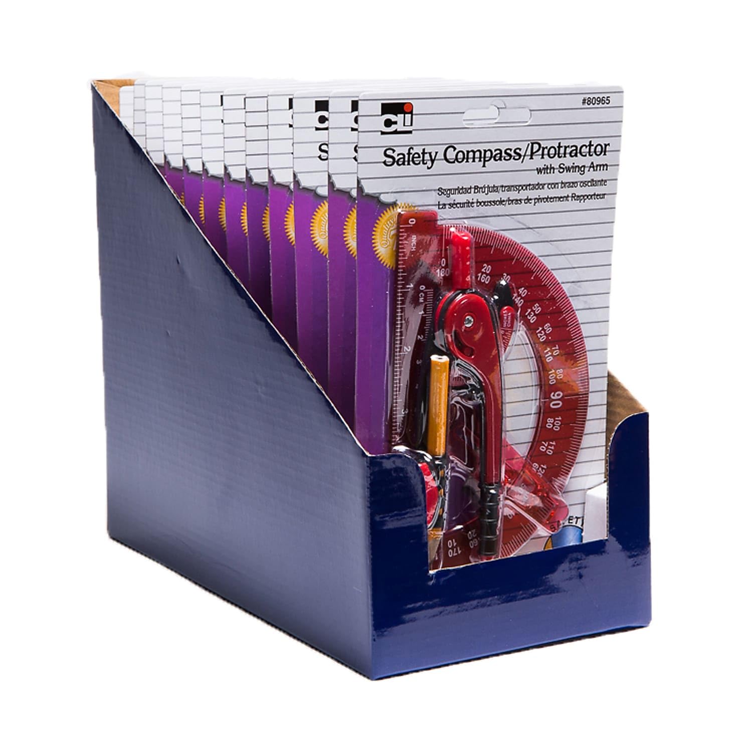 Charles Leonard Safety Compass & Swing ARM 15,2 cm goniometro, colori assortiti, 1 set/card, 12 carte (80965-st)