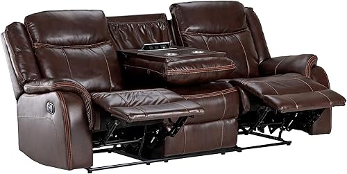 Miniatura 4 de Sunset Trading Avant - Consola desplegable reclinable doble de 86 pulgadas de ancho | USB, 2 tomacorrientes, portavasos, sofás de piel sintética