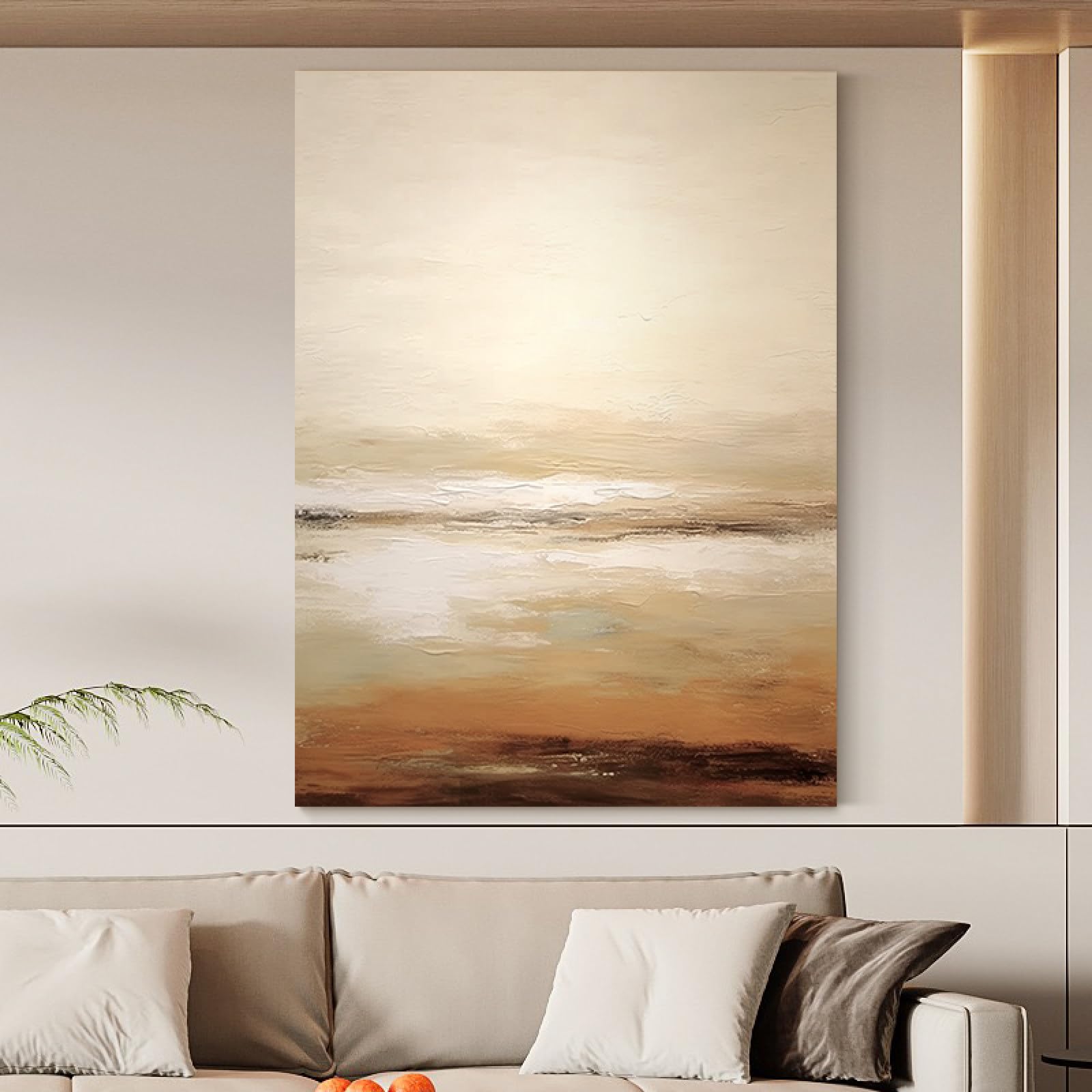 Peintures à l'huile pour valoriser un mur blanc vide avec un lever du soleil abstrait